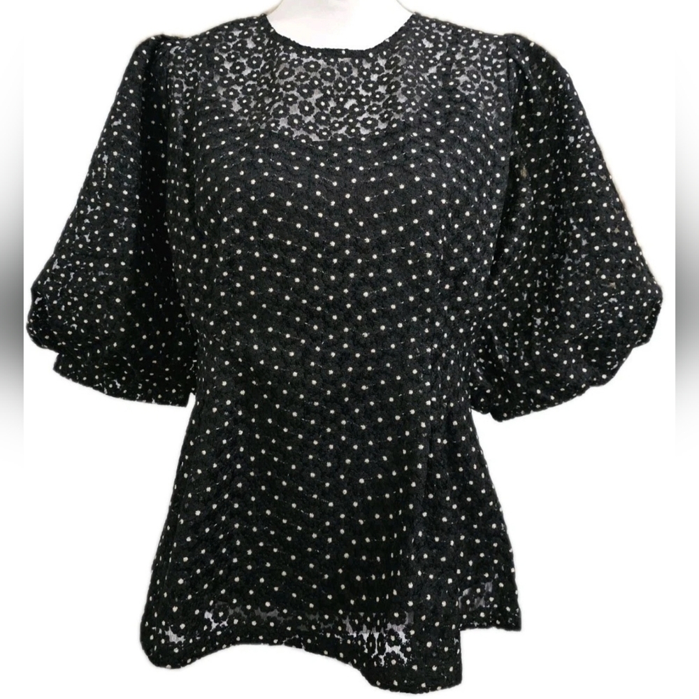 Gracia Black Puff Sleeve Blouse Camisole 2 Piece Set XL NWT